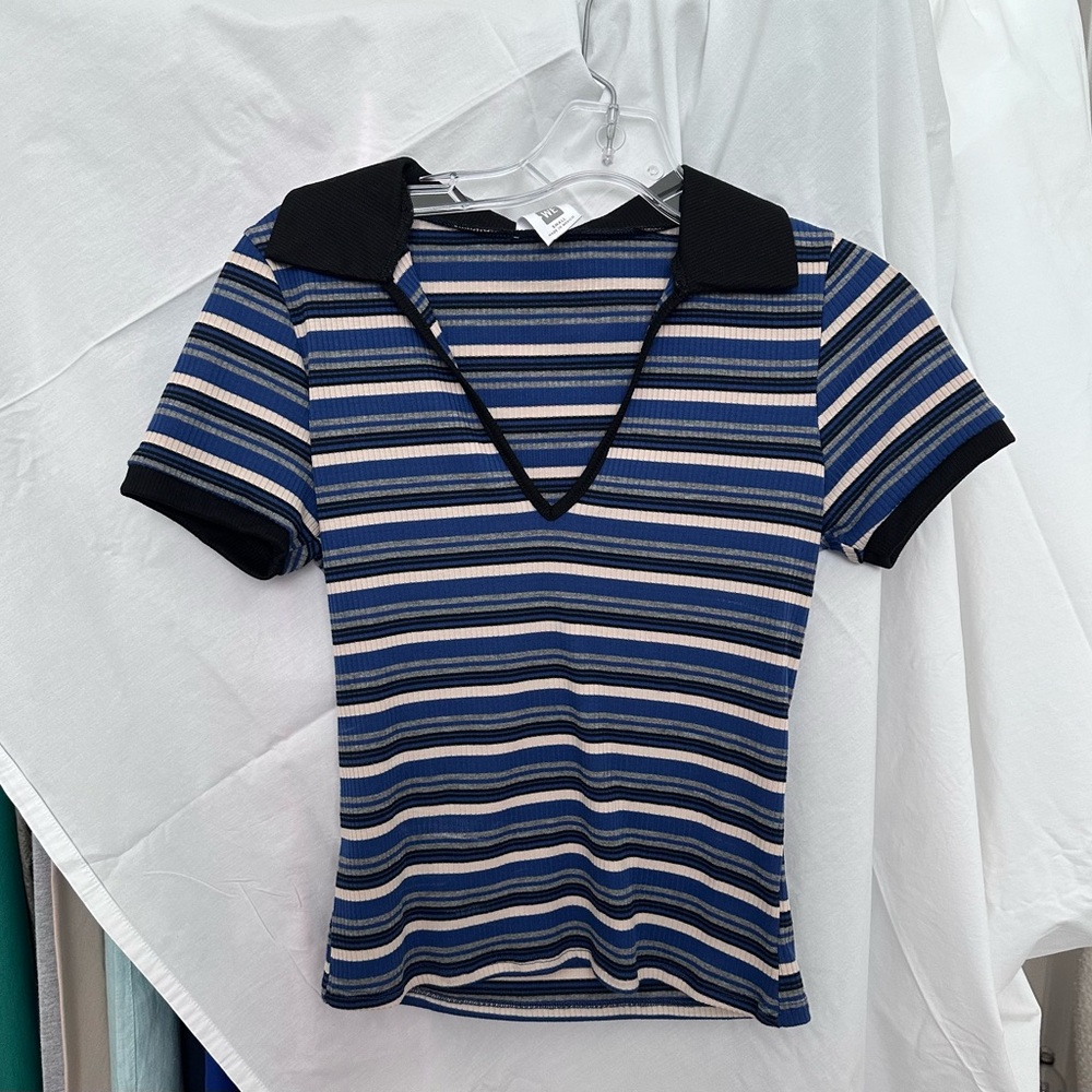 Blue Striped Polo Top